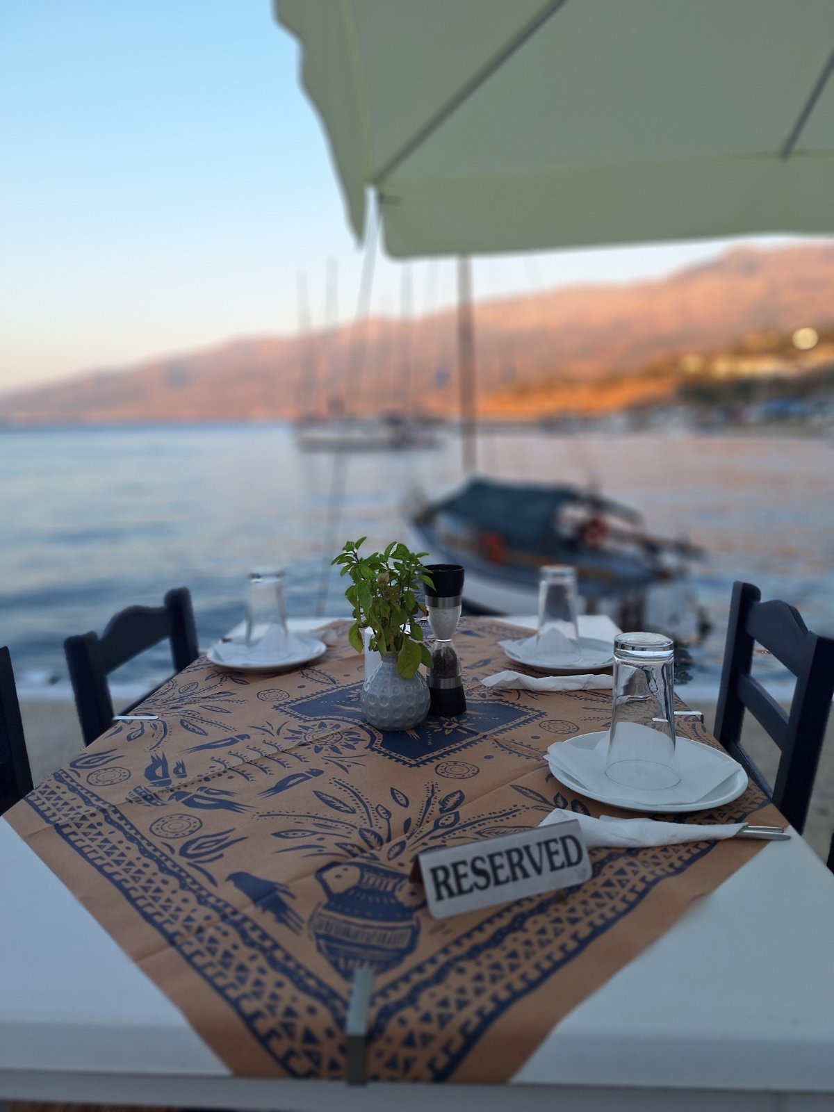 Reserved table at Evdilos harbour